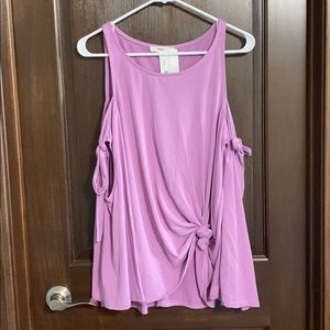 Entro Purple Tie Sleeve Cold Shoulder Top NWT